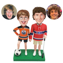 custom made bobbleheads figures hockey couple holding a hockey stick with a soccer