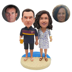 custom made bobble heads couple holding hands with beer