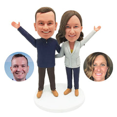 customised bobbleheads figures couple with hands up