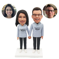 personalised bobbleheads figures casual holding hands couple in hoodie