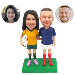 personalised bobbleheads figures football fans couple holding a football