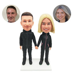 personalized bobbleheads figures couple in winter clothes down jackets