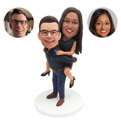 personalized piggyback couple bobblehead figure with woman on mans back