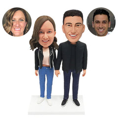 personalized bobble heads figures casual couple hand in hand