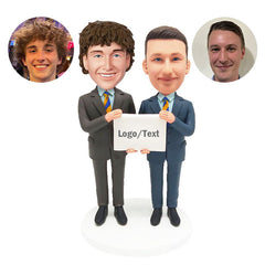 personalized bobbleheads figures company colleagues bosses staffs holding a white board
