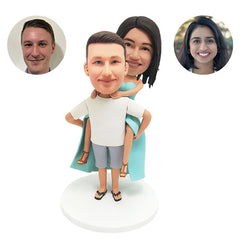 personalized piggyback bobble heads figures couple man carrying woman on the back