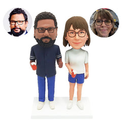 custom made bobbleheads figures couple holding beer