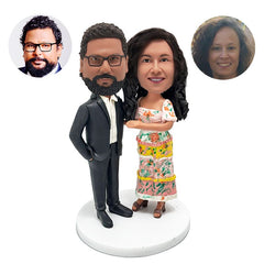 custom bobble head figure couple with arms around each other