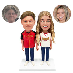 custom bobbleheads figures baseball fans casual couple holding hands