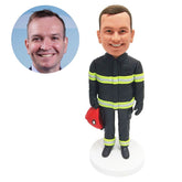 custom bobble head figure fireman fire fighter holding a helmet