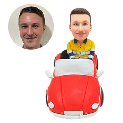 custom bobblehead figure male construction worker on a red car