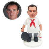 custom cook bobblehead figure male chef holding a pan