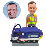 customised bobblehead figure male worker with a garbage truck