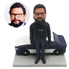customised bobblehead figure policeman police officer with a police car
