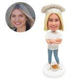 customised cook bobblehead figure female chef with crossed arms on chest