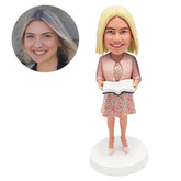 customized bobblehead figure female teacher holding a book