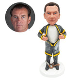 customized bobble head figure fireman fire fighter tearing his fire proof uniform