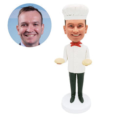 customized bobblehead figure male cook chef with two pieces of dough