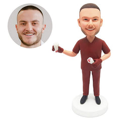 customized bobblehead figurine male dentist holding teeth models