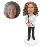 customized cook bobblehead figure female chef with hands folded