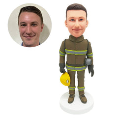 custom made bobble head figure fireman fire fighter holding a fire hat