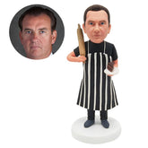 custom made bobblehead figure male cook chef holding a rolling pin