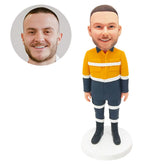 custom made bobble head figure male construction worker in hi vis workwear