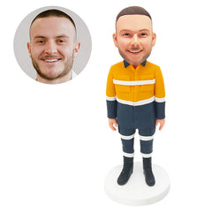 custom made bobble head figure male construction worker in hi vis workwear