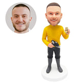 custom made bobblehead figure worker holding a electric drill