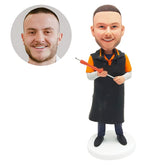personalised bbq bobblehead figure chef holding a skewer of barbecue