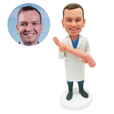 personalised bobblehead figure doctor holding a human leg mold