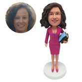 personalised bobble head figure female teacher collage holding a stack of books