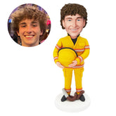 personalised bobble head figure fireman fire fighterholding a fire hat with water pipe