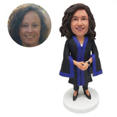 personalised bobblehead figurine female councill or judge in black gown