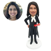 personalised bobblehead figure lawyer holding a book with one hand on the hip