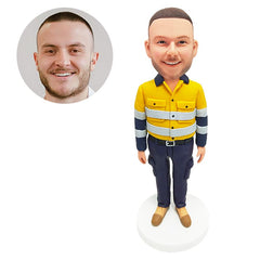 personalised bobblehead figure male construction worker in hi vis workwear