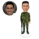 personalised soldier bobble head army military officer in camouflage holding a gun
