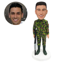personalised soldier bobble head army military officer in camouflage holding a gun