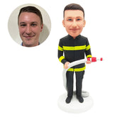 personalized bobble head figure fireman fire fighter holding a water pipe