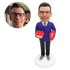 personalized bobblehead sport fan figure male teacher holding a book and football