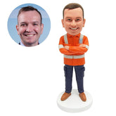 personalized bobble head figure male construction worker with crossed arms on chest