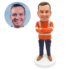 personalized bobble head figure male construction worker with crossed arms on chest