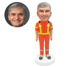 personalized bobble head figure construction worker in hi vis workwear