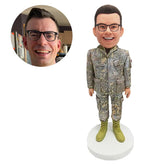 personalized soldier bobblehead figure army military officer in camouflage