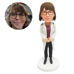 customised bobblehead figure female doctor in white lab coat