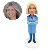 customised bobble head figure female doctor with arms acrossed