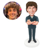 customised bobblehead figure scrubs male doctor with arms crossed