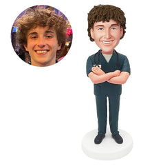customised bobblehead figure scrubs male doctor with arms crossed