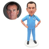 personalized bobblehead figure male doctor with hands on the hips