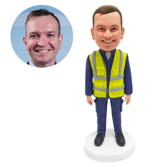 custom bobblehead figure male construction worker in safety vest Hi Vis